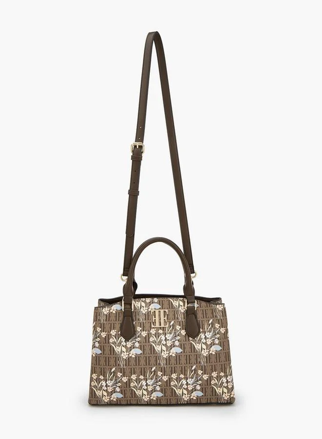 ايل Floral Monogram Print Tote Bag With Detachable Strap